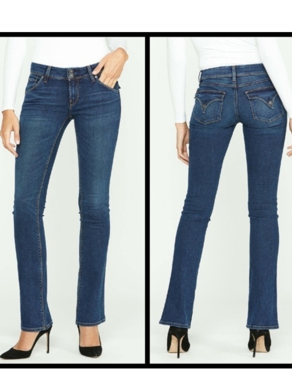 Hudson Beth Baby Boot Blue Jeans  cut Triangle Flap Pocket Mid Rise 26 Wash Fenm